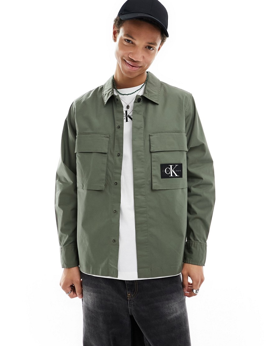Calvin Klein Jeans utility overshirt in olive green