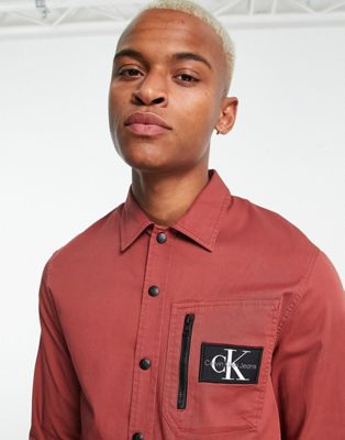 Calvin Klein Jeans utility overshirt with zip pocket in burnt orange