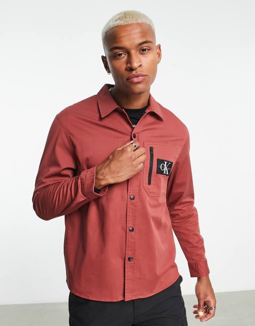 Calvin Klein Jeans utility overshirt with zip pocket in burnt orange