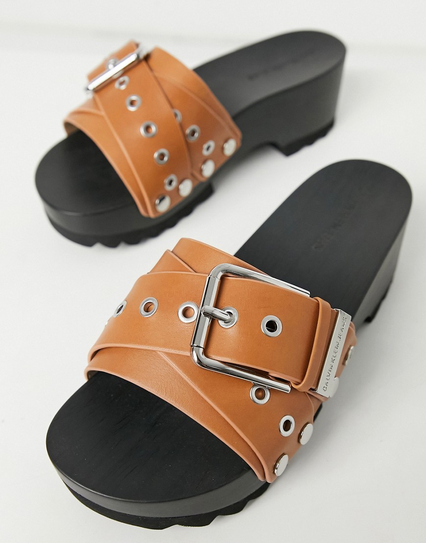 Calvin Klein Jeans valynda chunky mule sandals in cuoio-Multi