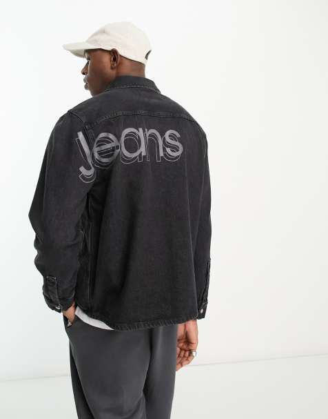 Calvin Klein Jeans vertical bold logo overshirt in black - view 1