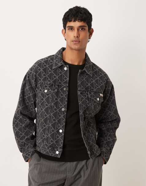 Calvin Klein Jeans - Veste camionneur en denim à logo CK en jacquard- Noir - view 1