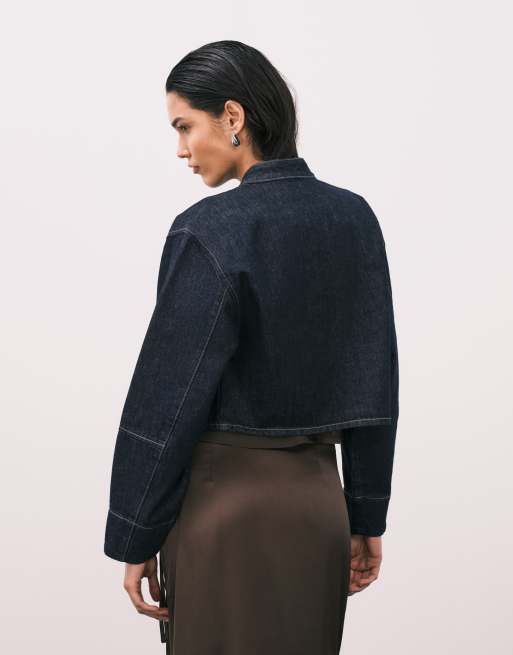 Calvin Klein Jeans - Veste en jean courte sans col - Denim foncé, 4 de 4