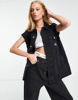 Calvin Klein Jeans oversized sleeveless denim jacket in black  - ASOS Price Checker
