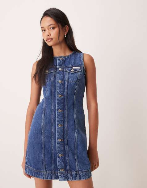Calvin Klein Jeans - Vestito corto in denim blu con bottoni - view 1