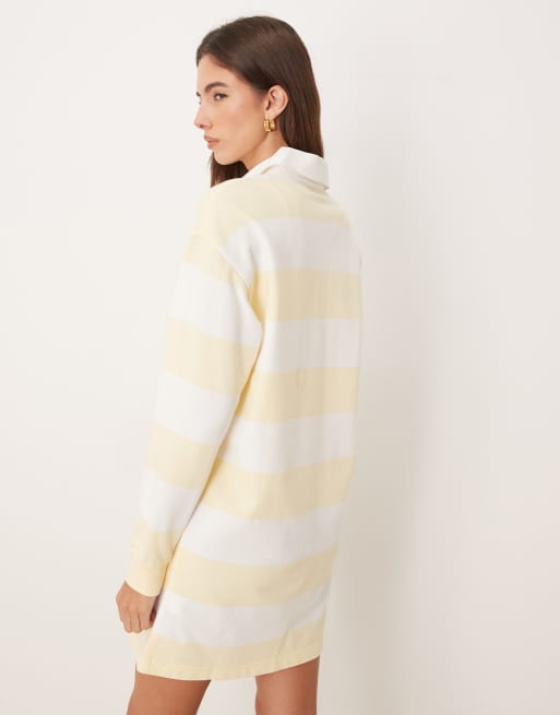 Calvin Klein Jeans - Vestito corto stile polo a maniche lunghe giallo a righe, 4 di 4