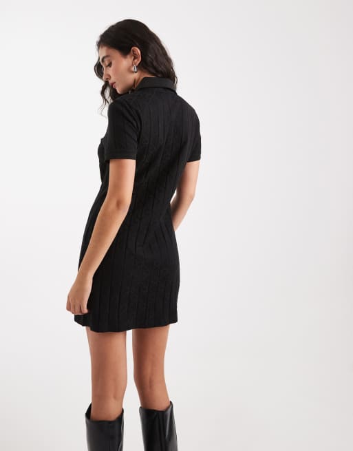 Calvin Klein Jeans - Vestito corto stile polo nero jacquard con stemma, 3 di 4