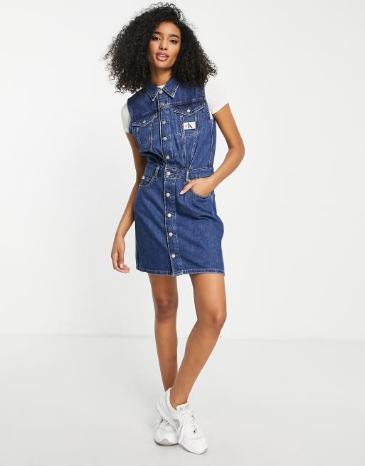 Calvin Klein Jeans - Vestito di jeans lavaggio medio senza maniche , 3 di 4