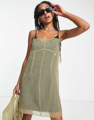 Calvin Klein Jeans - Vestito in chiffon marrone trasparente a strati