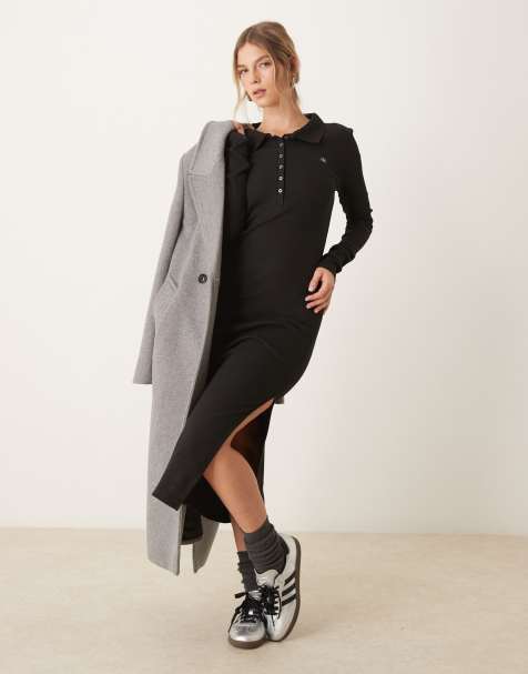 Calvin Klein Jeans - Vestito lungo nero a coste con logo - view 1