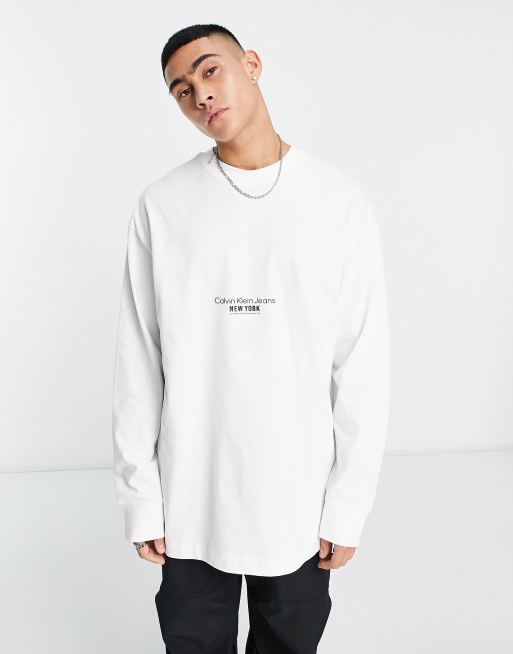 Calvin Klein Jeans – Vit långärmad t-shirt med grafisk logga, 2 av 4