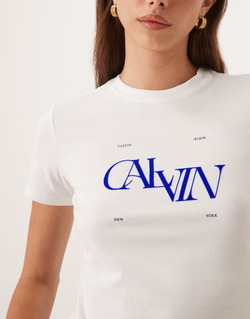 Calvin Klein Jeans – Vit, smal, liten t-shirt med tryck, 3 av 4