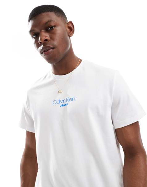 Calvin Klein Jeans – Vit t-shirt med liten, centrerad logga - view 1