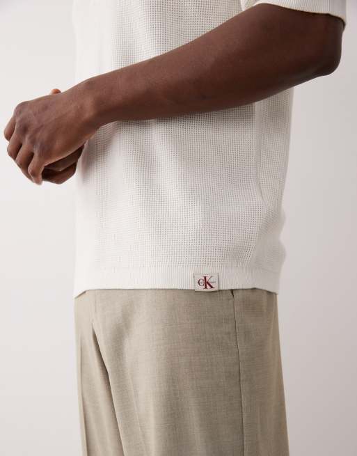 Calvin Klein Jeans – Vit, vävd pikétröja, 5 av 5