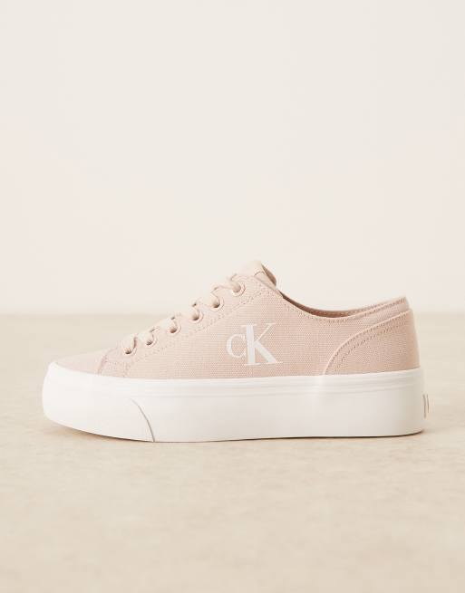 Calvin Klein Jeans – Vulc – Canvas-Sneaker in Rosa und Weiß mit flacher Plateausohle , 2 von 5