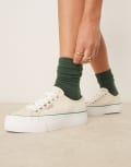 [Calvin Klein Jeans] Calvin Klein Jeans vulc flatform canvas sneakers in off white 40 Sweet Corn/Wild Green