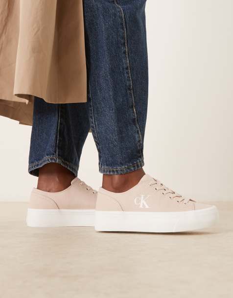 Calvin Klein Jeans Vulc flatform canvas sneakers in pink and white - view 1