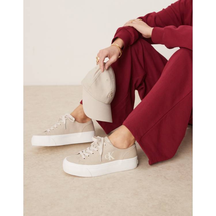 Calvin Klein Jeans vulc flatform canvas trainers in beige ASOS