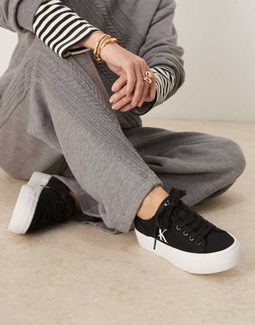 Calvin Klein Jeans vulc flatform canvas trainers in black ASOS