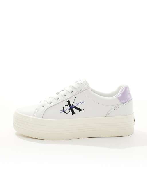 Calvin Klein Jeans vulc flatform trainers in white and lilac, 2 of 5