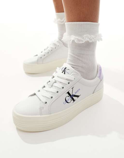 Calvin Klein Jeans vulc flatform trainers in white and lilac ASOS