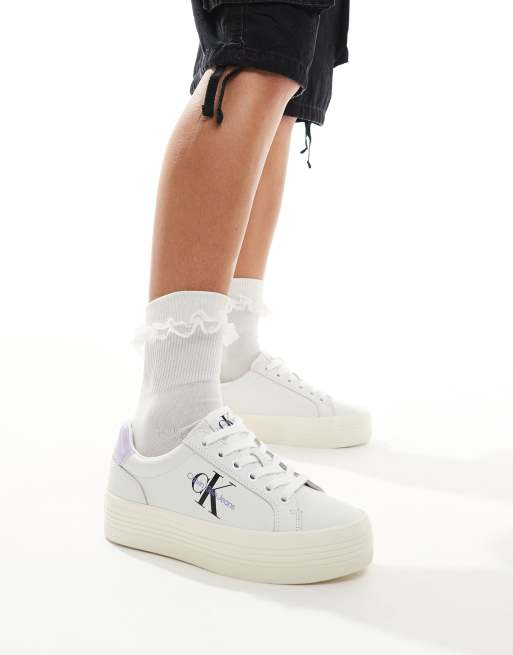 Calvin Klein Jeans vulc flatform trainers in white and lilac ASOS