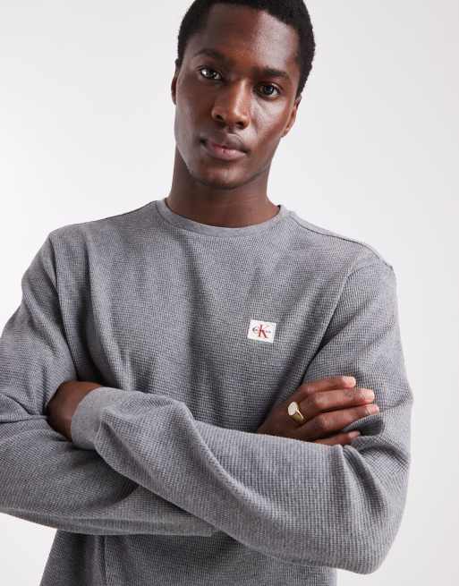 Calvin Klein Jeans Waffle Badge Logo long sleeve t-shirt in grey , 5 of 5