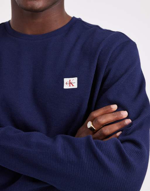 Calvin Klein Jeans Waffle Badge Logo long sleeve t-shirt in navy , 5 of 5