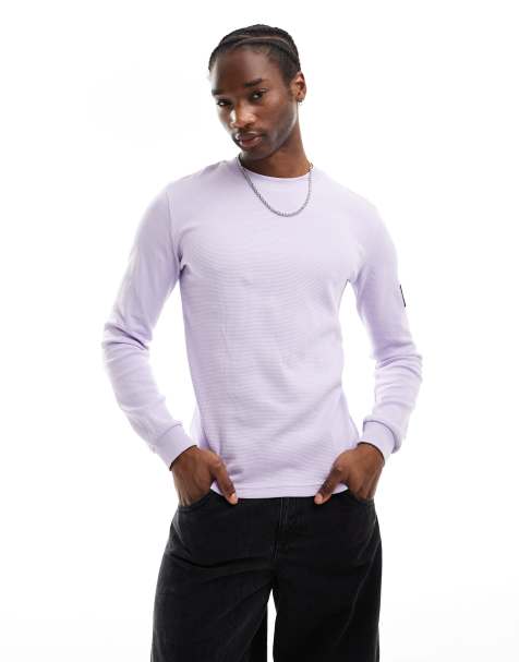 Calvin Klein Jeans waffle badge long sleeve t-shirt in pastel lilac - view 1