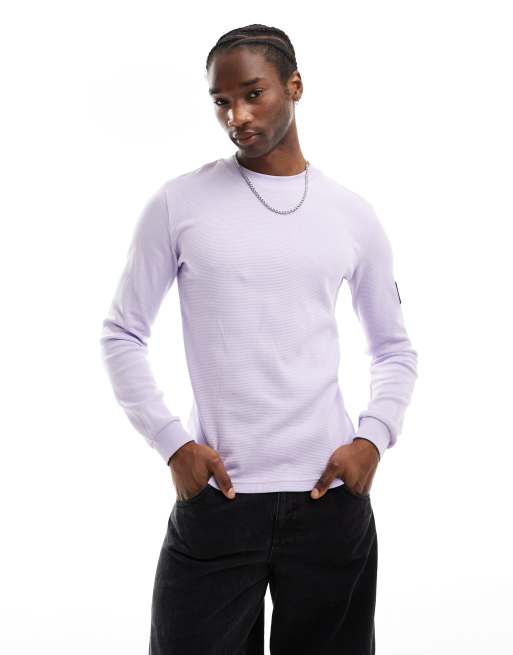 Calvin Klein Jeans waffle badge long sleeve t-shirt in pastel lilac