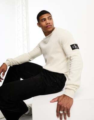 Calvin Klein Jeans waffle long sleeve t-shirt in beige