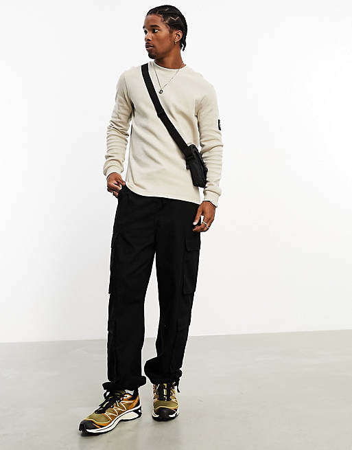 Calvin Klein Jeans waffle long sleeve t-shirt in taupe | ASOS