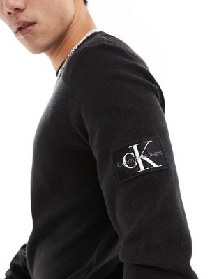 Calvin Klein Jeans waffle longsleeve t-shirt in black - ASOS Price Checker