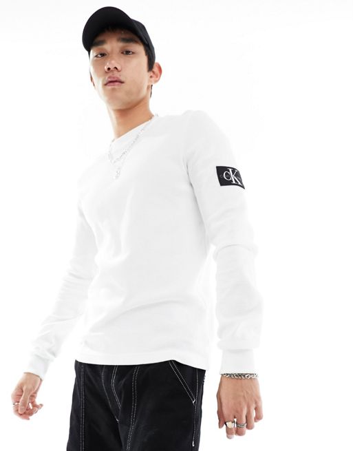 Calvin Klein Jeans institutional back logo long sleeve t-shirt white, ASOS