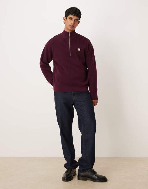 Calvin Klein Jeans waffle quarter zip jumper in plum, 2 of 5