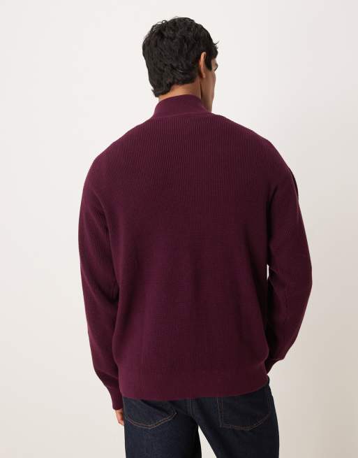 Calvin Klein Jeans waffle quarter zip jumper in plum, 3 of 5
