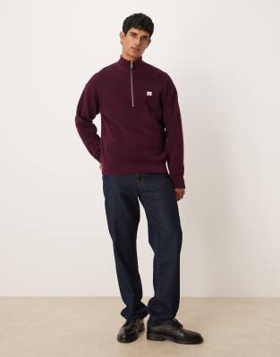 Calvin Klein Jeans Est.1978 Waffle Quarter Zip Sweater In Purple