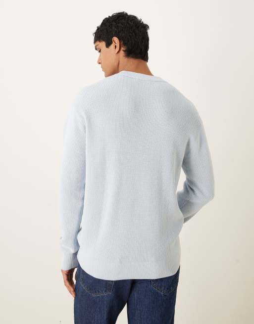 Calvin Klein Jeans waffle relaxed fit jumper in light blue, 3 of 5