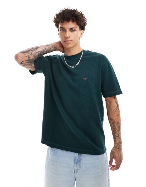 Calvin Klein Jeans waffle woven label relaxed t-shirt in dark green