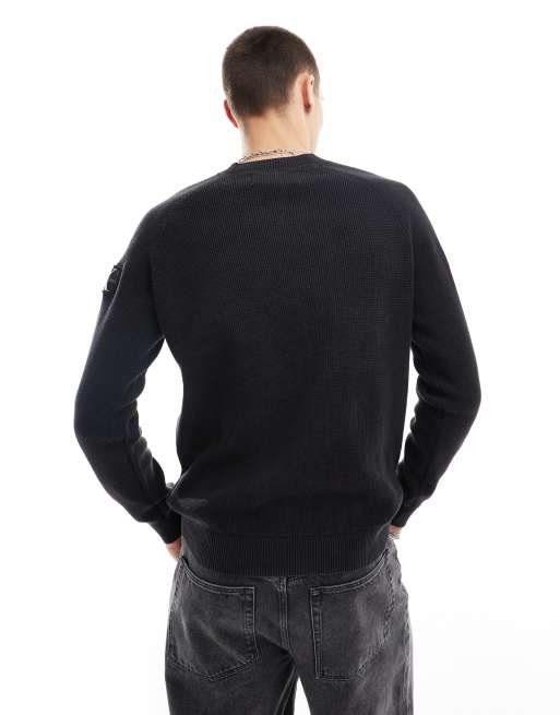 Calvin Klein Jeans washed badge sweater in washed black ASOS