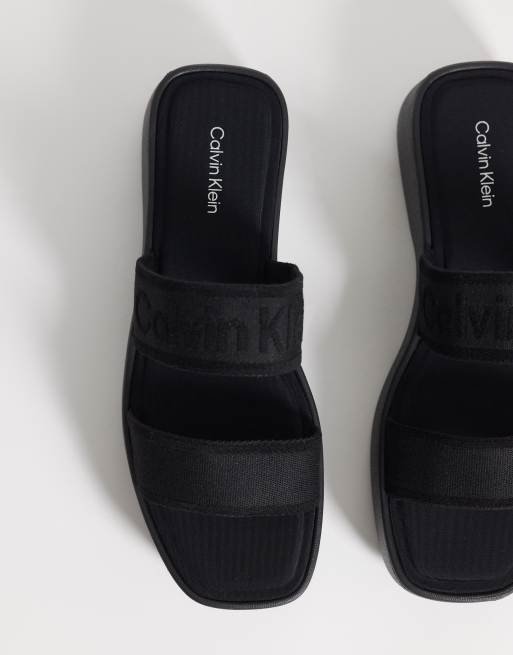Calvin Klein Jeans webbed flatform sandal in black , 4 of 4