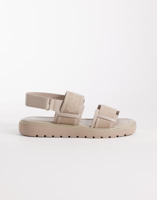Calvin Klein Jeans Webbed Square Toe Molded Sandals In Neutral
