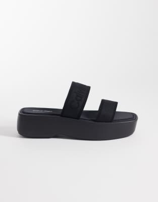 Calvin Klein Jeans Webbing Flatform Sandals In Black