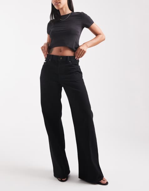 Calvin Klein Jeans – Weite Jeans in Schwarz mit niedrigem Bund - view 1