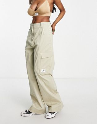 Calvin Klein Jeans wide leg cargo pants in beige