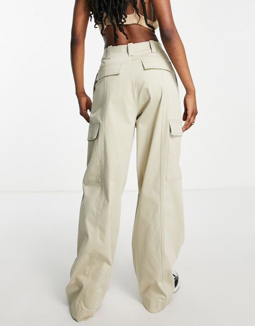 Calvin Klein Jeans wide leg cargo trousers in beige