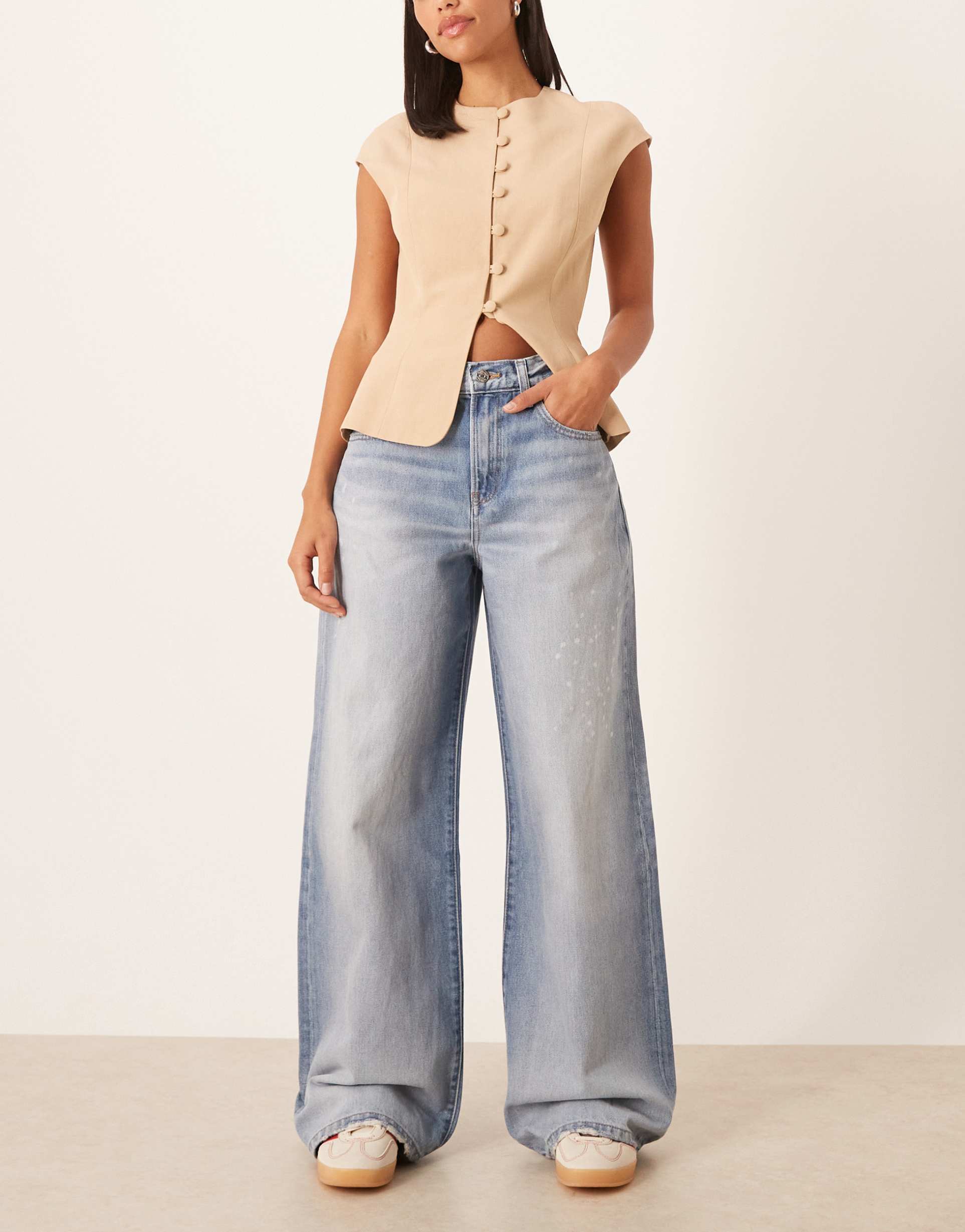 calvin klein jeans wide leg jeans with splatter print in acid wash