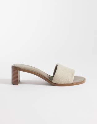  Jeans wooden block heel sandal with all over emblem print in cream 