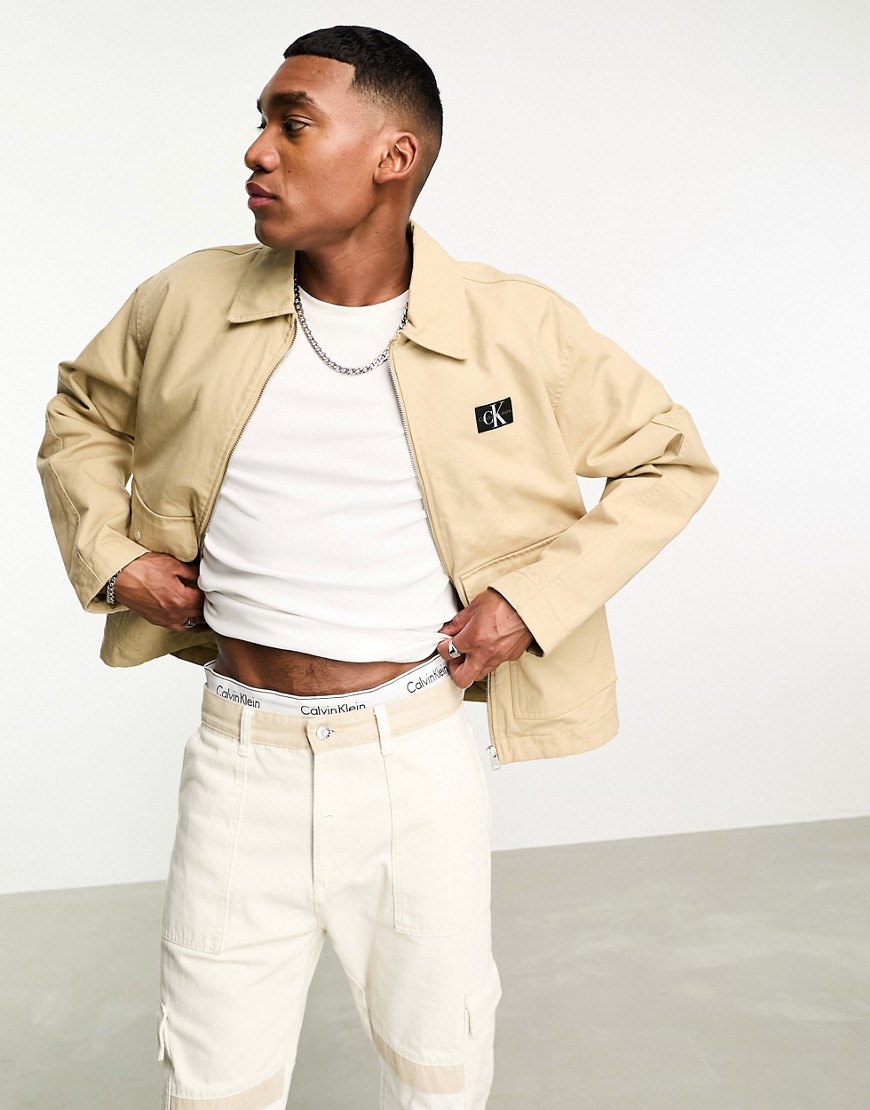Calvin Klein Jeans workwear boxy cropped jacket in beige-Neutral