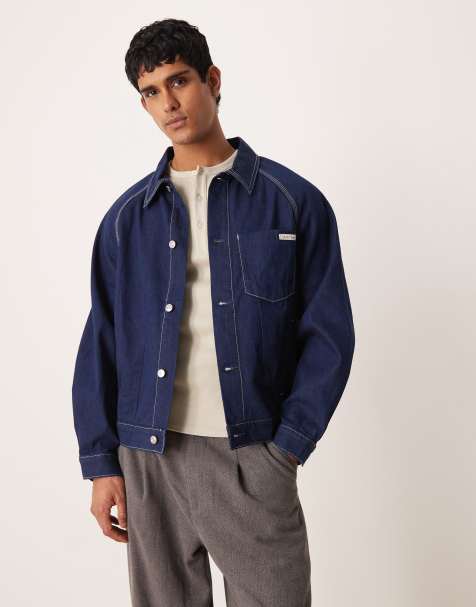 Calvin Klein Jeans – Workwear-Jacke in Mittelblau mit Kontrastnähten und Abnähern - view 1